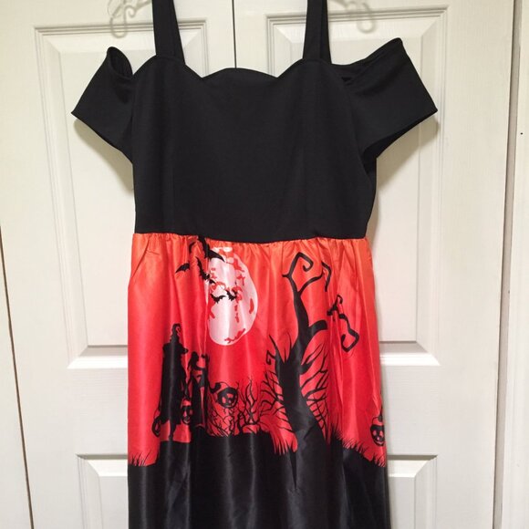 Rosegal Halloween Cold Shoulder Trick or Treaters Moon Bats Dress Size 1X NWT  M - Picture 11 of 13